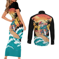 Vintage Santa Claus Surfing Summer Couples Matching Short Sleeve Bodycon Dress and Long Sleeve Button Shirt Mele Kalikimaka i Iulai! LT9 - Polynesian Pride