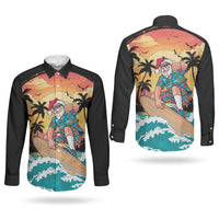 Vintage Santa Claus Surfing Summer Couples Matching Summer Maxi Dress and Long Sleeve Button Shirt Mele Kalikimaka i Iulai! LT9 - Polynesian Pride