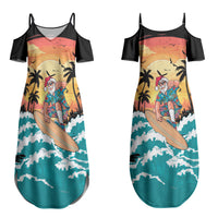 Vintage Santa Claus Surfing Summer Couples Matching Summer Maxi Dress and Long Sleeve Button Shirt Mele Kalikimaka i Iulai! LT9 - Polynesian Pride