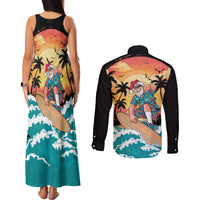 Vintage Santa Claus Surfing Summer Couples Matching Tank Maxi Dress and Long Sleeve Button Shirt Mele Kalikimaka i Iulai! LT9 - Polynesian Pride