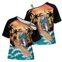 Vintage Santa Claus Surfing Summer Cross Shoulder Shirt Mele Kalikimaka i Iulai! LT9 - Polynesian Pride