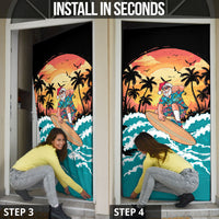 Vintage Santa Claus Surfing Summer Door Cover Mele Kalikimaka i Iulai! LT9 - Polynesian Pride