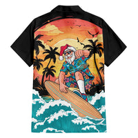Vintage Santa Claus Surfing Summer Family Matching Off The Shoulder Long Sleeve Dress and Hawaiian Shirt Mele Kalikimaka i Iulai! LT9 Dad's Shirt - Long Sleeve Black - Polynesian Pride