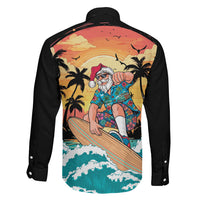 Vintage Santa Claus Surfing Summer Family Matching Off The Shoulder Long Sleeve Dress and Hawaiian Shirt Mele Kalikimaka i Iulai! LT9 Son's Shirt Black - Polynesian Pride