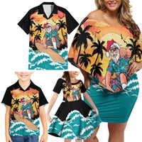 Vintage Santa Claus Surfing Summer Family Matching Off Shoulder Short Dress and Hawaiian Shirt Mele Kalikimaka i Iulai! LT9 - Polynesian Pride