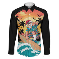 Vintage Santa Claus Surfing Summer Family Matching Off Shoulder Short Dress and Hawaiian Shirt Mele Kalikimaka i Iulai! LT9 Daughter's Dress Black - Polynesian Pride