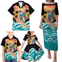 Vintage Santa Claus Surfing Summer Family Matching Puletasi and Hawaiian Shirt Mele Kalikimaka i Iulai! LT9 - Polynesian Pride