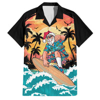 Vintage Santa Claus Surfing Summer Family Matching Puletasi and Hawaiian Shirt Mele Kalikimaka i Iulai! LT9 Dad's Shirt - Short Sleeve Black - Polynesian Pride