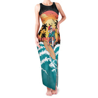 Vintage Santa Claus Surfing Summer Family Matching Tank Maxi Dress and Hawaiian Shirt Mele Kalikimaka i Iulai! LT9 Mom's Dress Black - Polynesian Pride