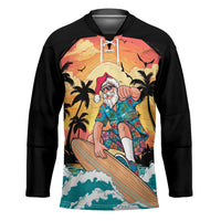 Vintage Santa Claus Surfing Summer Hockey Jersey Mele Kalikimaka i Iulai! LT9 Unisex Black - Polynesian Pride