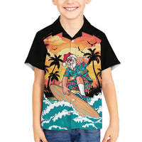 Vintage Santa Claus Surfing Summer Kid Hawaiian Shirt Mele Kalikimaka i Iulai! LT9 Kid Black - Polynesian Pride