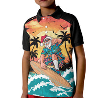 Vintage Santa Claus Surfing Summer Kid Polo Shirt Mele Kalikimaka i Iulai! LT9 Kid Black - Polynesian Pride