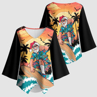 Vintage Santa Claus Surfing Summer Kimono Sleeve Blouse Mele Kalikimaka i Iulai! LT9 - Polynesian Pride