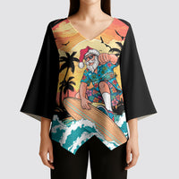 Vintage Santa Claus Surfing Summer Kimono Sleeve Blouse Mele Kalikimaka i Iulai! LT9 - Polynesian Pride