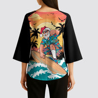 Vintage Santa Claus Surfing Summer Kimono Sleeve Blouse Mele Kalikimaka i Iulai! LT9 - Polynesian Pride