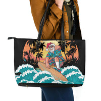 Vintage Santa Claus Surfing Summer Leather Tote Bag Mele Kalikimaka i Iulai! LT9 - Polynesian Pride