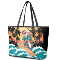 Vintage Santa Claus Surfing Summer Leather Tote Bag Mele Kalikimaka i Iulai! LT9 - Polynesian Pride