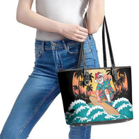Vintage Santa Claus Surfing Summer Leather Tote Bag Mele Kalikimaka i Iulai! LT9 - Polynesian Pride