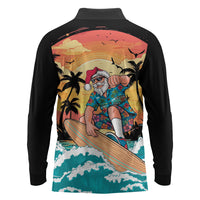 Vintage Santa Claus Surfing Summer Long Sleeve Polo Shirt Mele Kalikimaka i Iulai! LT9 - Polynesian Pride