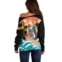 Vintage Santa Claus Surfing Summer Off Shoulder Sweater Mele Kalikimaka i Iulai! LT9 - Polynesian Pride