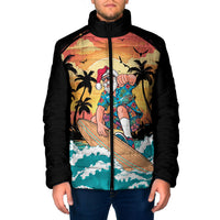 Vintage Santa Claus Surfing Summer Padded Jacket Mele Kalikimaka i Iulai! LT9 Men Black - Polynesian Pride