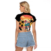 Vintage Santa Claus Surfing Summer Raglan Cropped T Shirt Mele Kalikimaka i Iulai! LT9 - Polynesian Pride