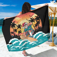 Vintage Santa Claus Surfing Summer Sarong Mele Kalikimaka i Iulai! LT9 One Size 44 x 66 inches Black - Polynesian Pride