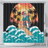 Vintage Santa Claus Surfing Summer Shower Curtain Mele Kalikimaka i Iulai! LT9 - Polynesian Pride