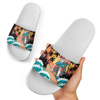 Vintage Santa Claus Surfing Summer Slide Sandals Mele Kalikimaka i Iulai! LT9 - Polynesian Pride