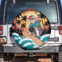 Vintage Santa Claus Surfing Summer Spare Tire Cover Mele Kalikimaka i Iulai! LT9 Black - Polynesian Pride