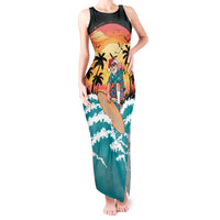 Vintage Santa Claus Surfing Summer Tank Maxi Dress Mele Kalikimaka i Iulai! LT9 Women Black - Polynesian Pride