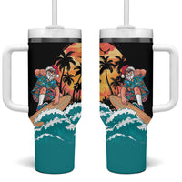 Vintage Santa Claus Surfing Summer Tumbler With Handle Mele Kalikimaka i Iulai! LT9 One Size: 40 oz Black - Polynesian Pride