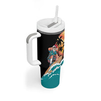 Vintage Santa Claus Surfing Summer Tumbler With Handle Mele Kalikimaka i Iulai! LT9 - Polynesian Pride