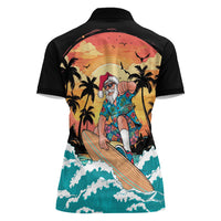 Vintage Santa Claus Surfing Summer Women Polo Shirt Mele Kalikimaka i Iulai! LT9 - Polynesian Pride