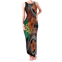 Vintage Hibiscus Pacific Floral Family Matching Tank Maxi Dress and Hawaiian Shirt LT9 Mom's Dress Black - Polynesian Pride