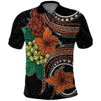 Vintage Hibiscus Pacific Floral Polo Shirt LT9 Black - Polynesian Pride