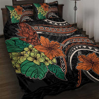 Vintage Hibiscus Pacific Floral Quilt Bed Set LT9 Black - Polynesian Pride