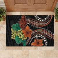 Vintage Hibiscus Pacific Floral Rubber Doormat LT9 Black - Polynesian Pride