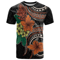 Vintage Hibiscus Pacific Floral T Shirt LT9 Black - Polynesian Pride