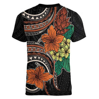 Vintage Hibiscus Pacific Floral Women V-Neck T-Shirt LT9 - Polynesian Pride