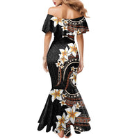 Vintage Plumeria Pacific Floral Family Matching Mermaid Dress and Hawaiian Shirt