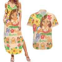 Kawaii Hula Girls Couples Matching Summer Maxi Dress and Hawaiian Shirt Aloha Hibiscus Flowers