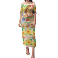 Kawaii Hula Girls Family Matching Puletasi and Hawaiian Shirt Aloha Hibiscus Flowers