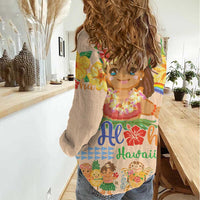 Kawaii Hula Girls Women Casual Shirt Aloha Hibiscus Flowers