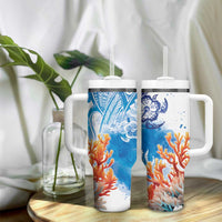 Hibiscus Turtle Tattoo Coral Reef Tumbler With Handle with Polynesian Tribal