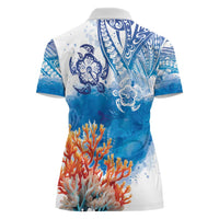 Hibiscus Turtle Tattoo Coral Reef Women Polo Shirt with Polynesian Tribal LT9 - Polynesian Pride