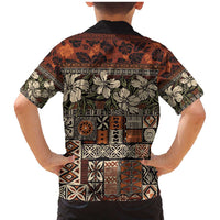 Pacific Hibiscus Tapa Tribal Vintage Family Matching Mermaid Dress and Hawaiian Shirt Brown Motif