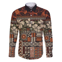 Pacific Hibiscus Tapa Tribal Vintage Family Matching Puletasi and Hawaiian Shirt Brown Motif