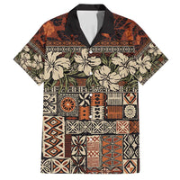 Pacific Hibiscus Tapa Tribal Vintage Family Matching Summer Maxi Dress and Hawaiian Shirt Brown Motif