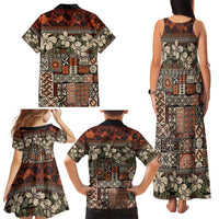 Pacific Hibiscus Tapa Tribal Vintage Family Matching Tank Maxi Dress and Hawaiian Shirt Brown Motif